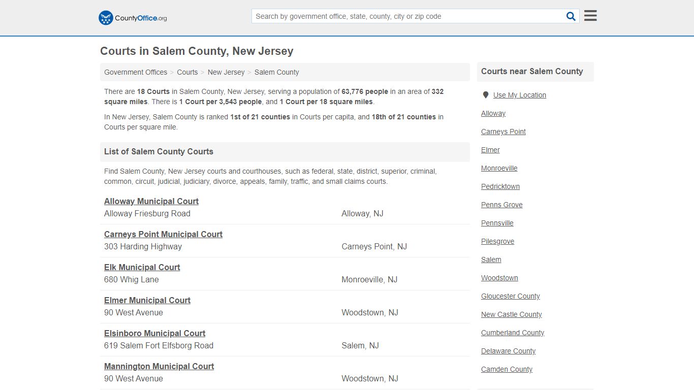 Courts - Salem County, NJ (Court Records & Calendars)